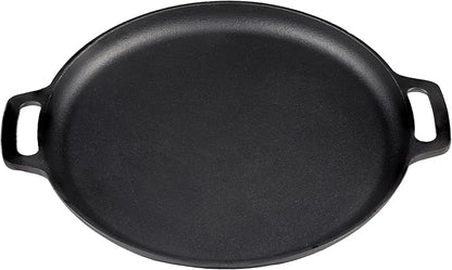 Sunnydaze 13.75-Inch Pre-Seasoned Cast Iron Pizza Pan with 2 Side Handles for Cooktop, Oven, and Grill