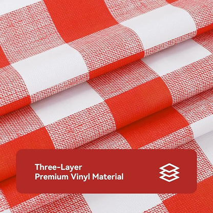 Romanstile Gingham Rectangle Plastic Tablecloth, 100% Waterproof Oil-Proof Checkered PVC Table Cloth, Heavy Duty Vinyl Table Cover for Dining, Camping, Picnic, Outdoor - 54 x 108 Inch, Red and White
