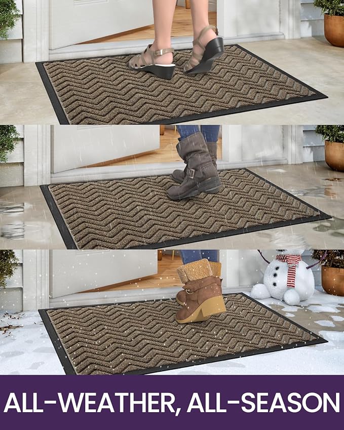 DEXI Front Door Mat Outside Entrance, 17x29 Rubber Entry Doormat Heavy Duty, Welcome Mats Non Slip for Inside House Floor Entryway Back Doors Exterior Patio, Chevron Brown