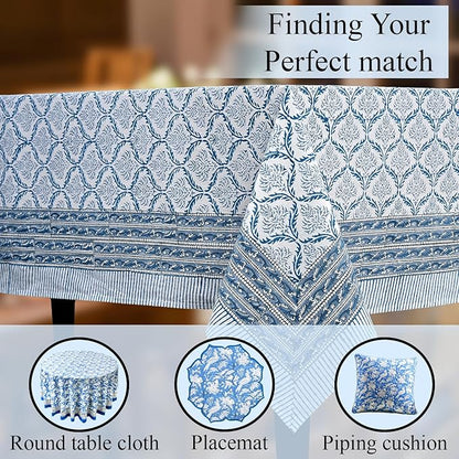 CPC Indigo Regal Tablecloth 100% Cotton 60x90 Inch Indian Block Print Rectangle Table Cover, Table Cloth for Gifting in Weddings, Halloween, Fall, Christmas, Thanksgiving