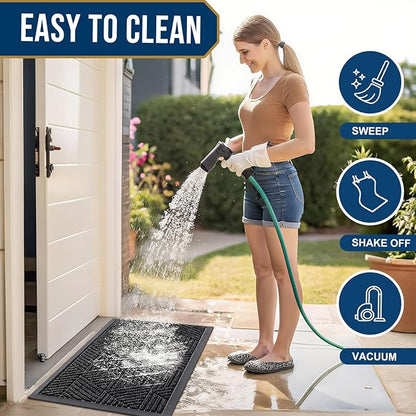Smiry Front Door Mat Outside Entrance, Heavy Duty Sturdy Natural Rubber Doormat, Trap Dirt and Moisture, Easy Clean Low Profile Mats for Indoor Outdoor Entry, Irregular Triangle (47x24, Black)