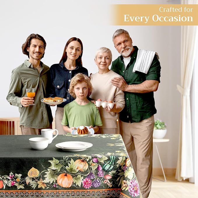 Maison d' Hermine Table Cloth Square Table 100% Cotton 60 x 60 Inches Fall Tablecloth Reusable Everyday Use for Thanksgiving Christmas Decorations Dining Farmhouse Party (Pumpkin Garden - Dark Green)