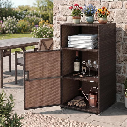 Tangkula Rattan Outdoor Storage Cabinet - Image 7