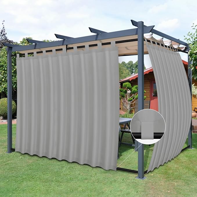 Easy-Going Outdoor Patio Curtains 2 Panels, 110x108 inch, Light Grey | Privacy by Easy-Going