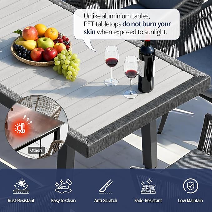 7 Pieces Patio Dining Set for 6 - All Weather Outdoor Dining Sets, All in One Outdoor Table and Chairs, Wicker Outdoor Patio Furniture Sets with Cushions and Pillows, Grey