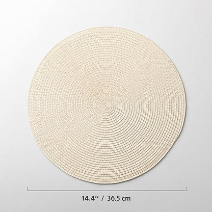 Round Placemats Set of 4 Plastic Woven Placemats Washable Wipeable Table Mats for Dining Table Heat Resistant Non-Slip Circle Place Mats（Beige