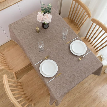 LIBERECOO Vinyl Tablecloth with Flannel Backing, Flaxen, Waterproof, Stain-Resistant, Easy-Clean Table Cover for Dining, Kitchen, and Outdoor Use, 60" x 120" Rectangle