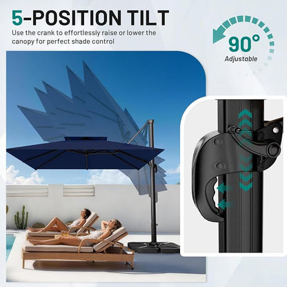 12×12 FT Double-Top Cantilever Patio Umbrella, Outdoor Umbrellas - Image 2