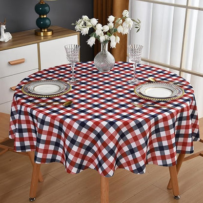 Waterproof Plaid Tablecloth Fabric - Round 58 Inch Classic Gingham Checker Table Cloth for Indoor/Outdoor Use - Buffalo Table Cover for Picnics, BBQs, and Parties