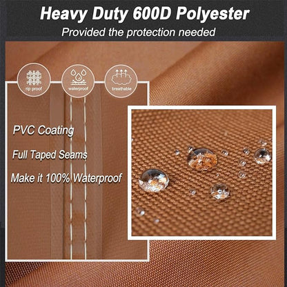 NettyPro Patio Table Cover Rectangular 105 x 75 Inch, 600D Heavy Duty Waterproof Outdoor Furniture Covers for Dining Table and Chair Rectangular, Brown