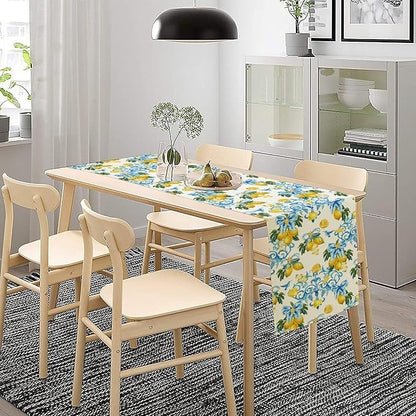 Lemon Table Runner, Summer Hummingbirds Flower Bows Print Table Runner for Farmhouse Coffee Home Kitchen Dining Outdoor Party 13x90in