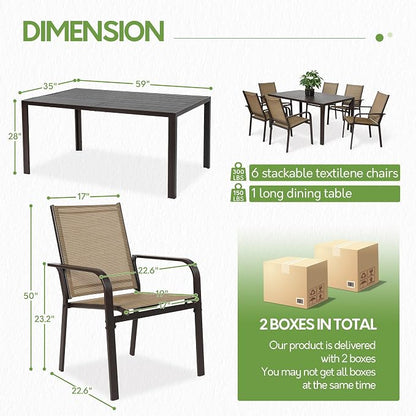 7 Piece Patio Dining Set for 6 | 6 Stackable Textilene Chairs and 1 Dining - Image 2