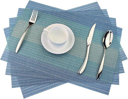 Vinyl Placemats,Washable Table Mats Easy to Clean Woven Placemats for Dining Table Set of 4(Blue)