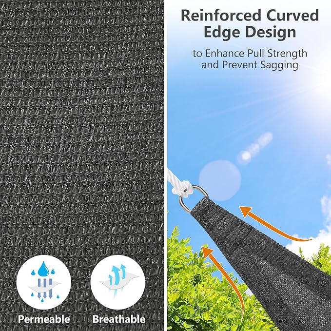 10' x 10' Rectangle Sun Shade Sail, 185 GSM HDPE, Dark Grey | 95% UV block - Image 3