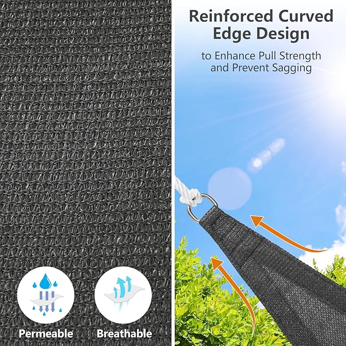 12' x 16' Rectangle Sun Shade Sail, 185 GSM HDPE, Dark Grey | 95% UV block - Image 3