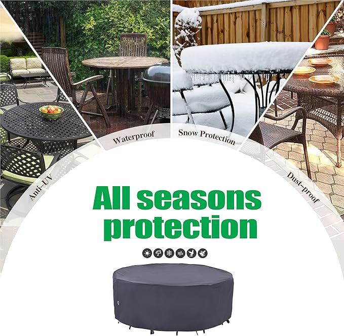 F&J Outdoors Outdoor Patio Furniture Covers, Waterproof UV Resistant Anti-Fading Cover for Small Round Table Chairs Set, Grey, 62 inch Diameter