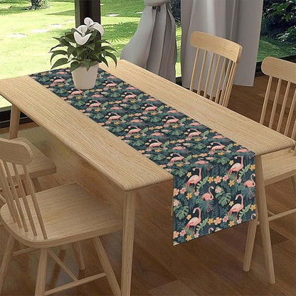 Tropical Flamingo Table Runner,Hawaii Seasonal Floral Spring Summer Green Plants Table Center Decor for Family Kitchen and Living Room Outdoor Farmhouse Party Table Decorations, 13"x108"