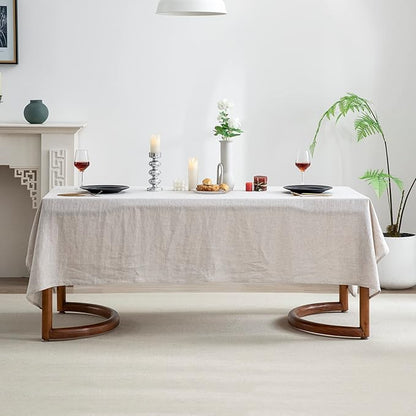 EVERLY100% Pure Linen Rectangle Tablecloths132Lx60WInch for Dining,Buffet Parties,Picnic,Events,Weddings and Restaurants,Decorative Halloween,Thanksgiving Machine Washable Tablecloths-Natural Linen