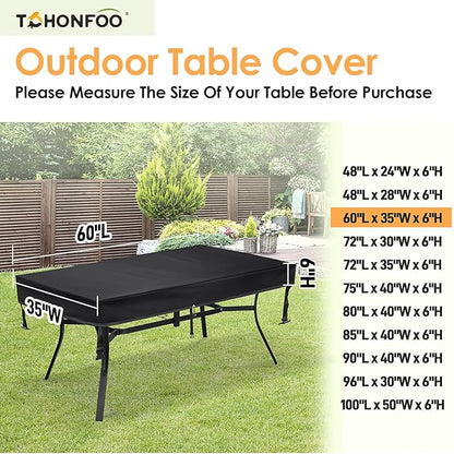 TOHONFOO Outdoor Dining Table Cover - Waterproof Anti-UV Patio Table Cover - Outdoor Table Cover 60" L x 35" W x 6" H