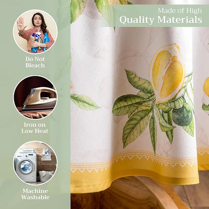 Maison d' Hermine Table Cloth Round Table 100% Cotton 69 Inches Tablecloth Reusable Decorative Everyday Use for Dining Room, Farmhouse, Home, Party, Festive & Wedding Spring Summer - Limoncello