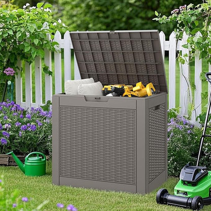 NUNU LAB 35 Gallon Outdoor Storage Box Waterproof, Outside Package Delivery Deck Boxes with Lockable Lid, Backyard Storage Bin For Garden Tools, Patio Cushions Accessories, Gray