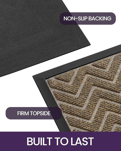 DEXI Front Door Mat Outside Entrance, 2x4 ft Rubber Entry Doormat Heavy Duty, Welcome Mats Non Slip for Inside House Floor Entryway Back Doors Exterior Patio, Chevron Brown