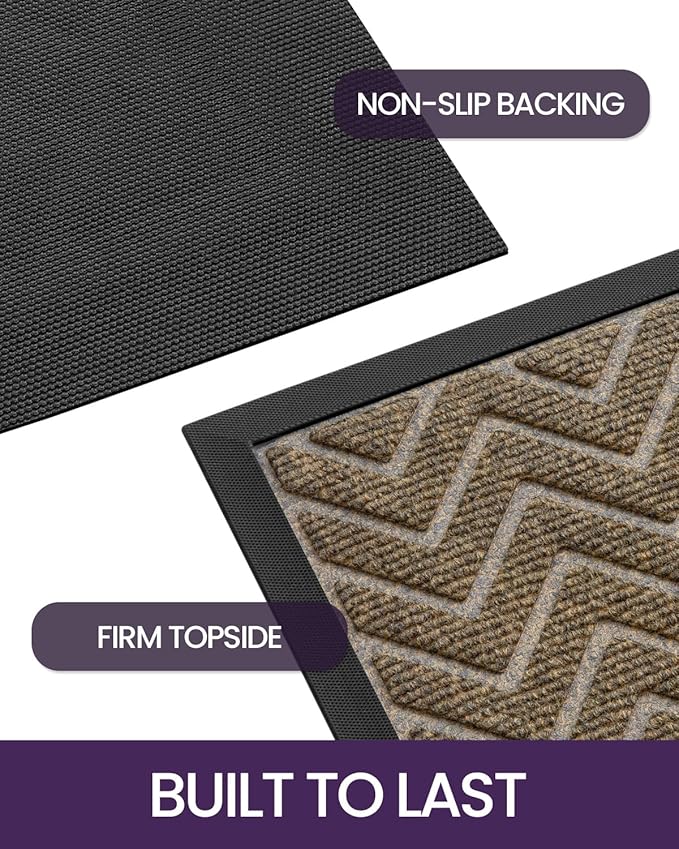 DEXI Front Door Mat Outside Entrance, 2x3 ft Rubber Entry Doormat Heavy Duty, Welcome Mats Non Slip for Inside House Floor Entryway Back Doors Exterior Patio, Chevron Brown
