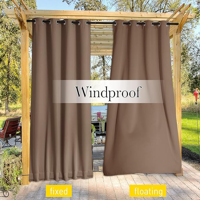 NICETOWN 2 Panels Outdoor Curtains Waterproof Bottom Fixed W46xL90 Tan | - Image 7