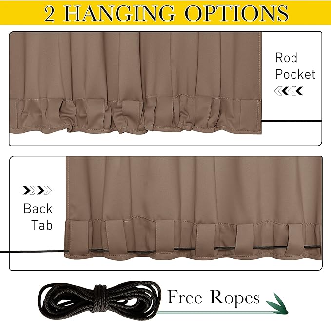 NICETOWN 2 Panels Outdoor Curtains Waterproof Bottom Fixed W46xL90 Tan | - Image 4