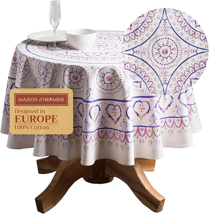 Maison d' Hermine Table Cloth Round Table 100% Cotton 69 Inches Tablecloth Reusable Decorative Everyday Use for Dining Room, Farmhouse, Home, Party, Festive & Wedding Spring Summer - Mandala