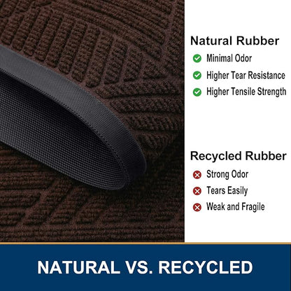 Smiry Front Door Mat Outside Entrance, Heavy Duty Sturdy Natural Rubber Doormat, Trap Dirt and Moisture, Easy Clean Low Profile Mats for Indoor Outdoor Entry, Irregular Triangle (47x32, Deep Brown)