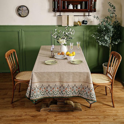 patdrea Designer Linen Vintage Table Cloth for Rectangle Table,Light Brown Durable French Floral Tablecloth,Decor Cover for Kitchen Dining,Christmas,Thanksgiving,Tea Party,55"x87"-Cudillero