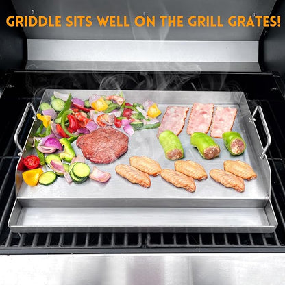 GGC Stainless Steel Griddle for Gas Grills, Universal Flat Top Griddle for Gas Stoves, Camping Stoves, 18" x 12.5" Nonstick Cooking Griddles for Charcoal, Tailgating, Parties
