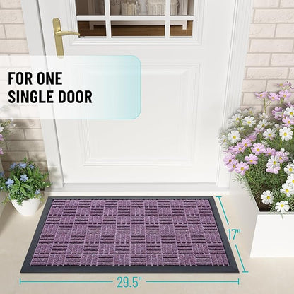 OLANLY Front Door Mat Outside Entrance 29.5x17, Absorbent, Heavy Duty Sturdy Natural Rubber Doormat Indoor Outdoor, Non-Slip, Stain and Fade Resistant, Low Profile Floor Mat for Entryway, Violet