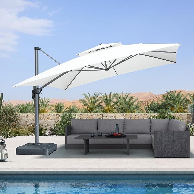 PURPLE LEAF Sunbrella Patio Cantilever Umbrella 12' X 12' Canvas Natural | - Image 2
