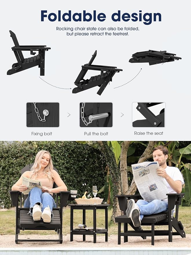 Adirondack Rocking Chair with Ottoman and Cup Holders | HDPE Porch Rocker - Image 5