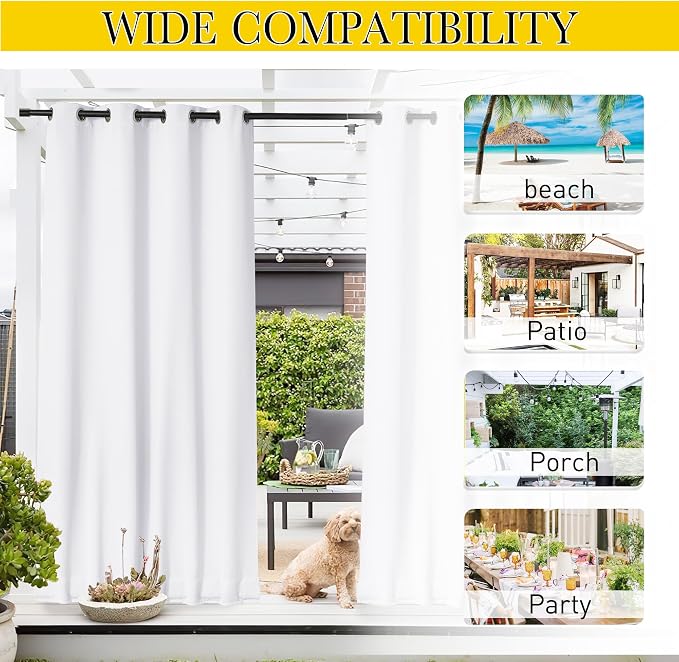 NICETOWN Outdoor Curtains Waterproof Fixed Bottom W52xL95 Prue White | Thermal - Image 7