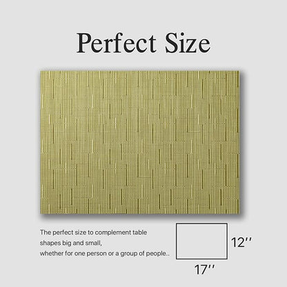 Placemats Set of 8 - Easy Clean Woven Vinyl Placemats for Dining Table, Indoor/Outdoor Place Mats, Washable PVC Table Mats （Pea Green）