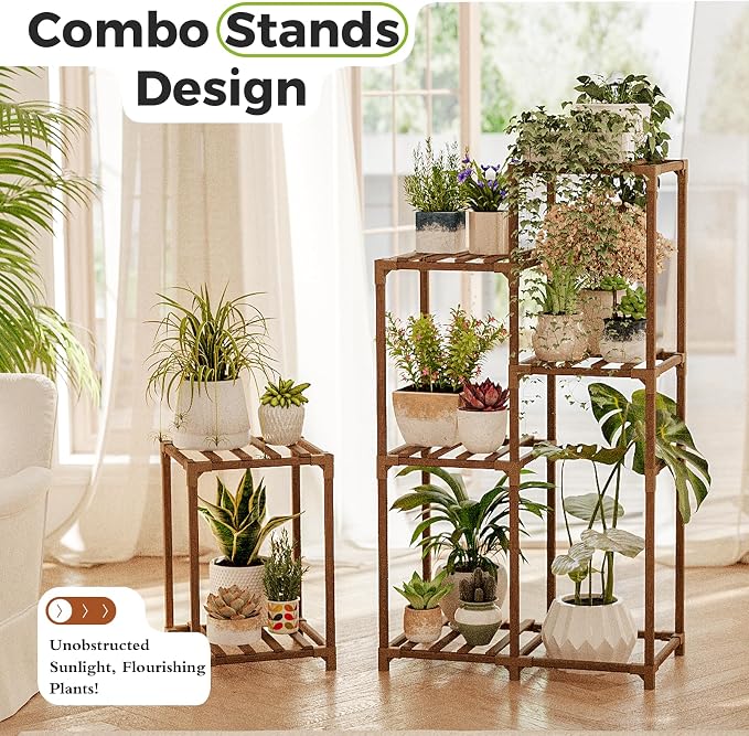 Bamworld Plant Stand Indoor Corner Plant Shelf Wood Plant Holder | - Image 2