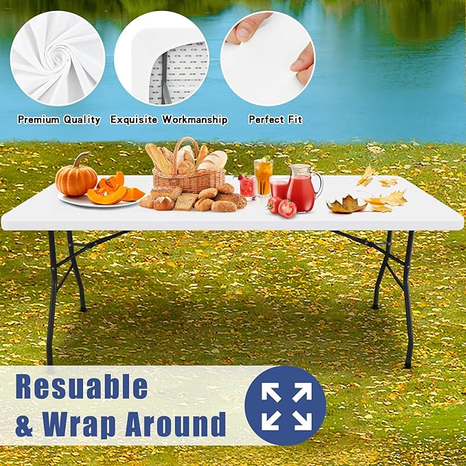 Spandex 6 Foot Rectangle Table Cloth 6 Pack, Elastic Fitted Tablecloths for Picnic, Stretch Washable Patio Table Cover for Outdoor, Camping, Banquet and Parties (White, 30"x72")