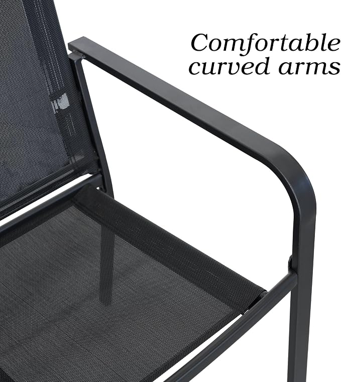 Anmutig Stackable Outdoor Dining Chairs Set of 6, Textilene Fabric, Breathable - Image 5