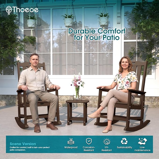 THOEOE Outdoor Rocking Chairs Set of 4, Oversized Patio Rocking Chair | HDPE - Image 2