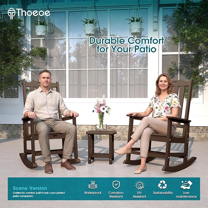 THOEOE Outdoor Rocking Chairs, Oversized Patio Rocking Chair | HDPE Outdoor - Image 2