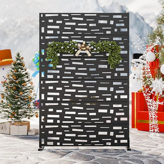 Casaphoria Metal Privacy Screen Outdoor, 72" H x 47" W Freestanding Decorative Privacy Screen for Patio Deck Balcony Garden with Stable Base, Black-Gerald