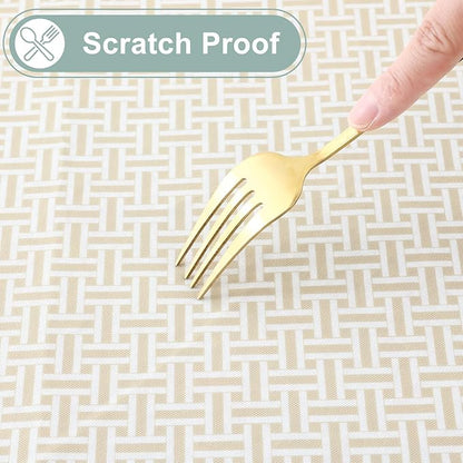 misaya Rectangle Waterproof Vinyl Table Cloth, Plastic Tablecloth with Flannel Backing, Wipeable Table Cover for Dinner, Picnic, Indoor and Outdoor (Weave Patternd, 60" x 84")