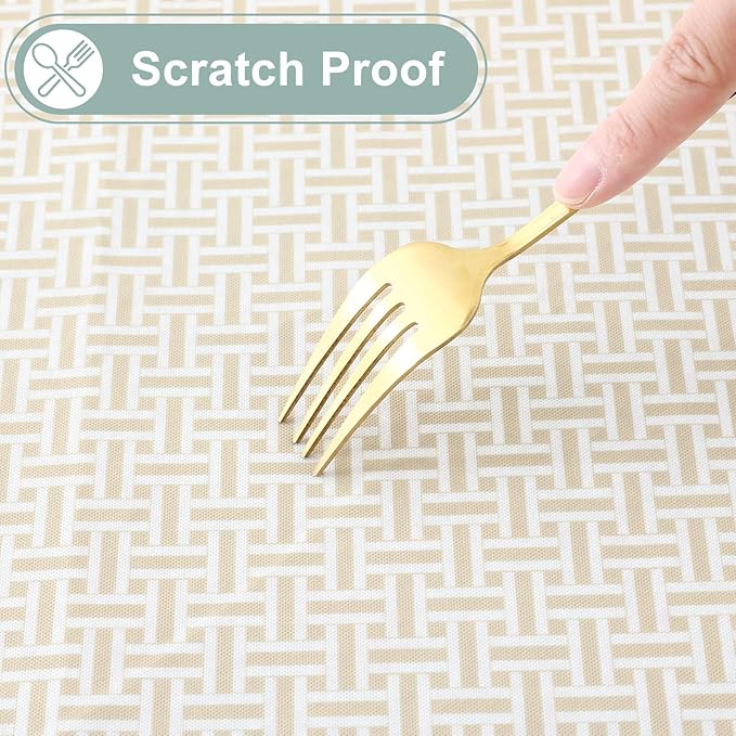 misaya Rectangle Waterproof Vinyl Table Cloth, Plastic Tablecloth with Flannel Backing, Wipeable Table Cover for Dinner, Picnic, Indoor and Outdoor (Weave Patternd, 60" x 102")