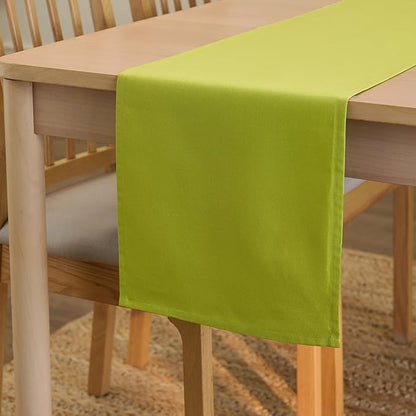 Encasa XO Table Runner 13"x104" Long | Cotton Canvas Fabric | Lime Green Solid Color | Machine Washable & Durable