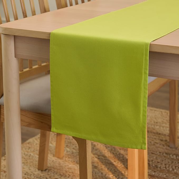 Encasa XO Table Runner 13"x91" Long | Cotton Canvas Fabric | Lime Green Solid Color | Machine Washable & Durable