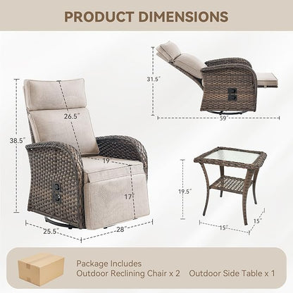 3 Pieces Zero Gravity Patio Swivel Recliner Chairs Set of 2 - Image 2