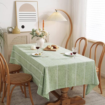 Chassic 60 x 120 inches Farmhouse Style Linen tablecloths, Wrinkle Resistant Washable Dining Room Table Cloths for 8 Foot Rectangle Tables - Hemstitch Sage Green